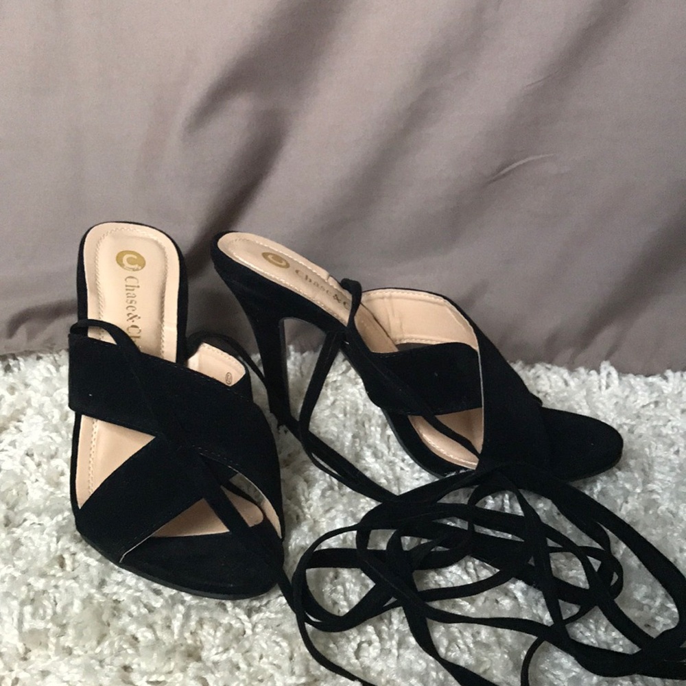 Black suede lace up heels